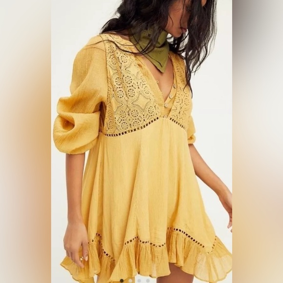 Free People Freya Mini Dress in Hay There Yellow - Picture 4 of 10